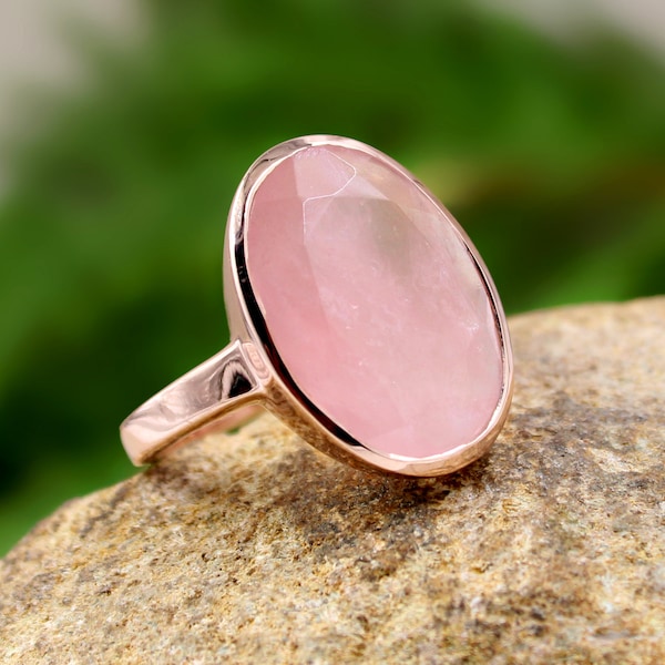 Rose Quartz Ring.Oval Ring,Handmade Ring,Solid 925 Sterling Silver Jewelry,Men's Gift Ring,Birthday Gift Ring,Christmas Gift Ring