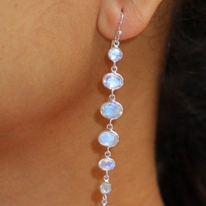 Moonstone Earring,Long Drop Dangle Earring,Gold Plated,Solid 925 Sterling Silver Jewelry,Bridal Jewelry,Bride's Maid Gift,Anniversary Gift,