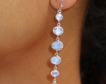 Moonstone Drop Earrings: Gold Plated Sterling Silver Bridal Jewelry
