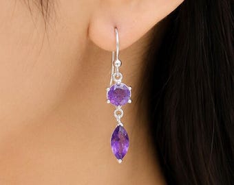 Multi Gemstone Minimalist Silver Dangle Earring: Solid 925 Sterling Silver Jewelry