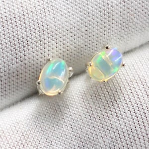 Natural Ethiopian Opal Stud Earring,925 Sterling Silver Jewelry,Minimalist Earrings,Gift to Daughter,Anniversary Gift to Wife,Christmas Gift