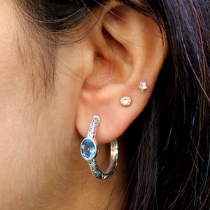 Swiss Blue Topaz Hoop Earring,925 Sterling Silver Hoop,Vintage Earring,Anniversary Gift Earring,Gemstone Jewelry,Birthday Day,Christmas Gift