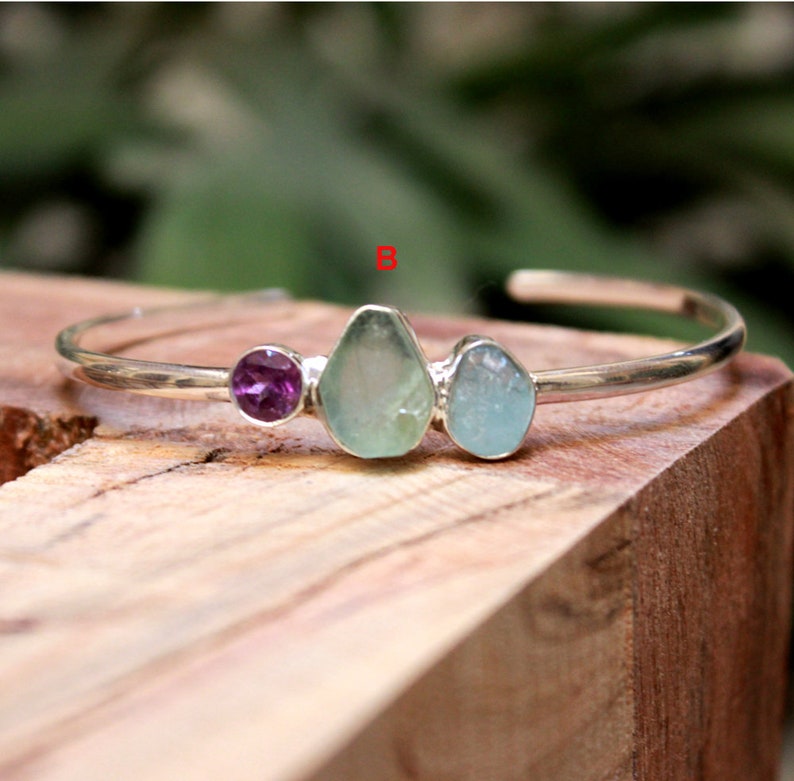 Aqumarine Bracelet,Chalcedony Lapis Gemstone Bangle,925 Sterling Silver Bracelet,Rough Aquamarine Amethyst Cuff,Gold Plated Jewelry