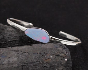 Sterling silverSilver Cuff Bracelet,Solid 925 ,Australian Opal Doublet jewelry,Birthday Gift,Gift For Girl Friend,Anniversary Gift,Handmade