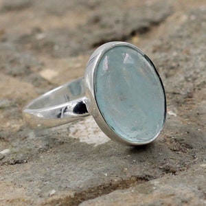 Echter Aquamarin-Silberring, Unisex-Sterlingsilberring, massives 925er Silber, natürlicher Edelsteinschmuck, Jubiläumsgeschenkring