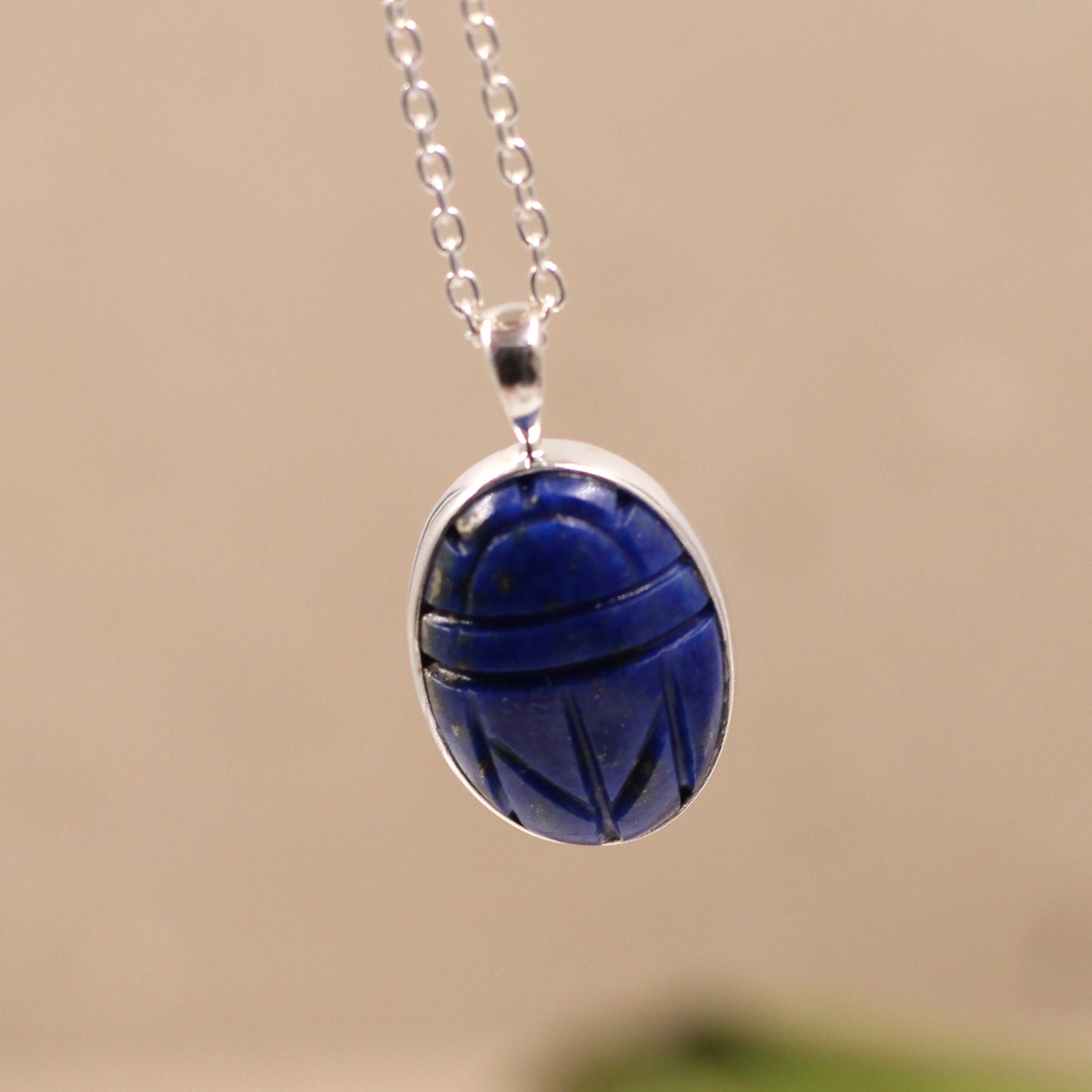 Pendentif scarabée lapis lazulis naturel argent 925 doré 18k 20mm, x1, g7723 - Un grand marché
