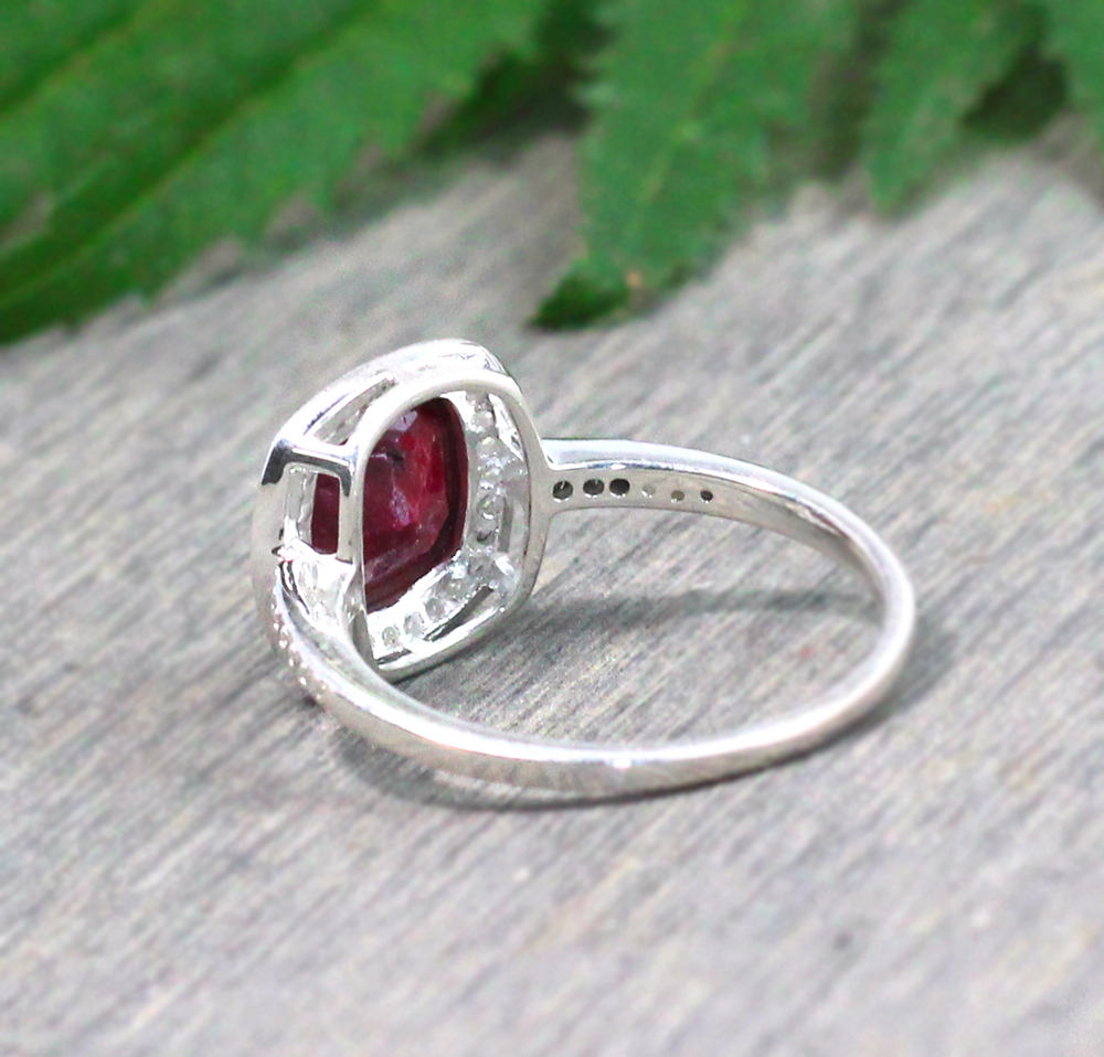 Ruby Gemstone Ring Solitaire Ruby CZ Halo Ring 925 Sterling | Etsy