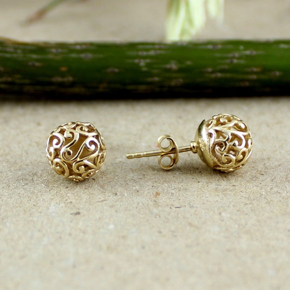 Rose Gold-plated Sterling Silver Leaf Ball Post Drop Earrings Rose Gold-plated Sterling Silver Leaf Ball Post Drop Earrings