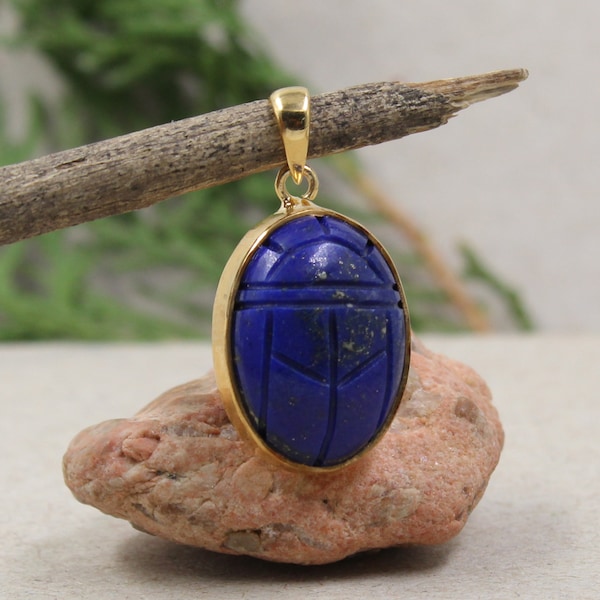 Sterling silverLapis Lazuli Scarab Pendant, 925  jewelry,Unisex Pendant,Christmas Gift for Aunt/Grandmother,Birthday Gift Pendant ETR1079