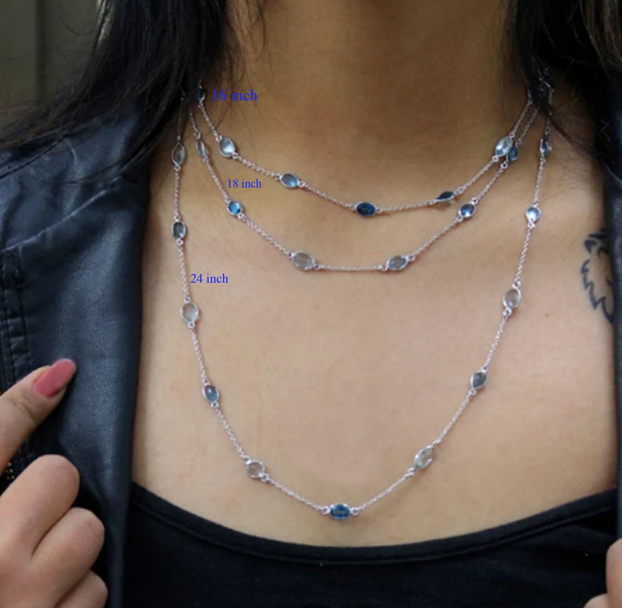 Sterling Silver Blue Topaz Station Necklace: 925 Gemstone Jewelry