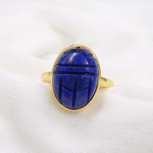 Sterling Silver Lapis Lazuli Scarab Ring,Gold Plated 925 Silver jewelry,Unisex Ring,Christmas Gift for Aunt/Grandmother,Gift Ring For Mom