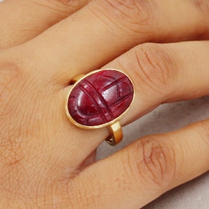 Sterling silverRuby Scarab Ring,Gold Plated 925  jewelry,Unisex Ring,Christmas Gift for Aunt/Grandmother,Birthday Gift Ring