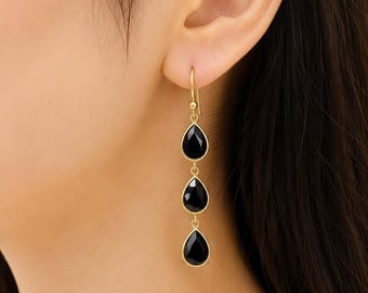 Black Onyx Gemstone Silver Earring: Solid 925 Sterling Silver Jewelry