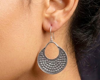 Plain Silver Drop Dangle Oxidized Earring: 925 Sterling Silver