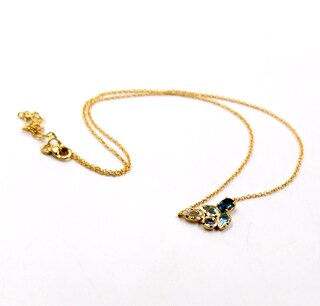 Collana Donna In Argento 925 Placcato Oro 18k Con Ciondolo Quadrato A Topazio E Zirconi, Catena 45 Cm, Regalo Gioiello Per Matrimonio E Feste