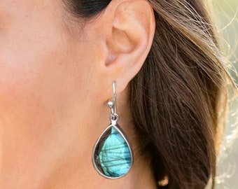 Larimar & Labradorite Earrings: Sterling Silver Dangle Earrings