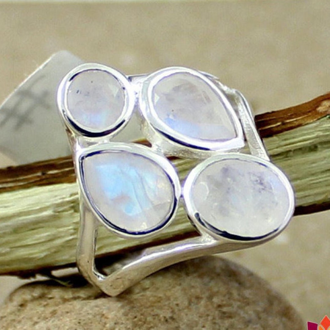 Bague En Argent Massif Avec Cabochon Bleu Ciel Facetté - Taille 50, Occasion, Style Vintage