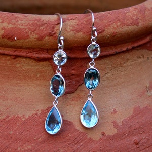 Tantalizing Blue Topaz Earring,London Blue Topaz,Swiss Blue topaz & Sky Blue Topaz Dangler,Sterling Silver Valentine Gift for Her,Party Wear