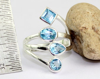 Multi Cut Blue Topaz Ring, Silver Topaz Jewelry,Handmade Silver Ring,Made in Jaipur,Statement Ring,New Year Gift Present,