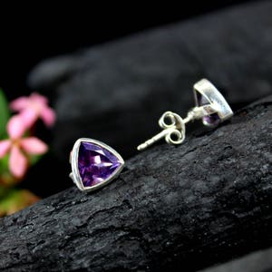 Sterling silverSparkling Post Studs,Natural Amethyst Earring,Purple Gemstone,925  Jewelry,Cute Everyday Earring,Valentine Gift ETER1003