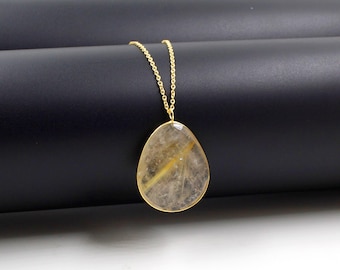 Golden Rutile 16+2" Gold Plated Necklace: Solid 925 Sterling Silver Jewelry