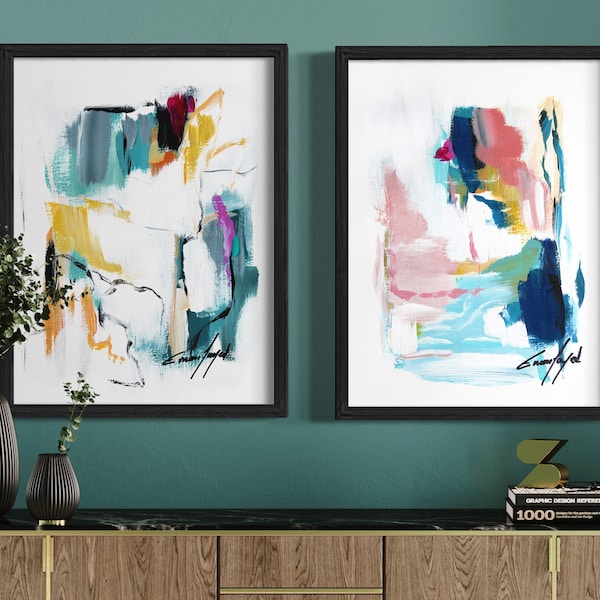 Fine Art Prints, Set of 2 Prints, Contemporary art, Abstract Painting,  Modern Art Prints, Giclee Print, Acrylic Flower Painting