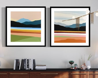 Fine Art Prints, Set of 2 Prints, Square Landscape Painting, Modern Art Prints, Giclee Print, Modern Painting