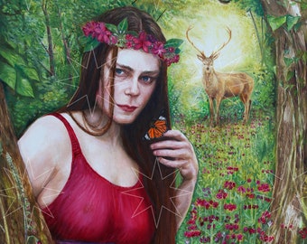 May Queen. Nymph. Goddess of Spring. Dryad. Oil on canvas.