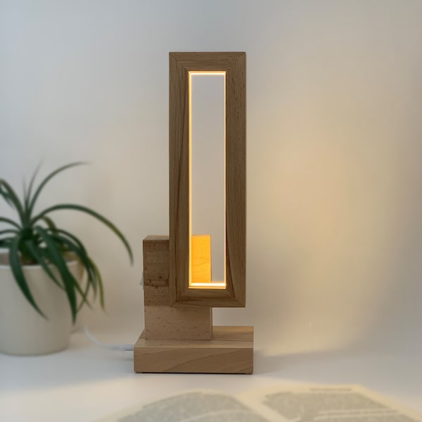 Decorative table lamp for lovers of wood. Wooden table lamp, for natural wood lamp for desk, book reading wood lamp, desk light.