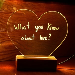 Acrylic heart blank LED light & writing board, reminding memo lamp gift for her, erasable message board