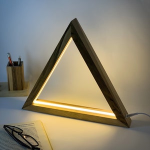 Wooden Triangle Led Table Lamp. Bedside Night light, Reading desk lamp.
