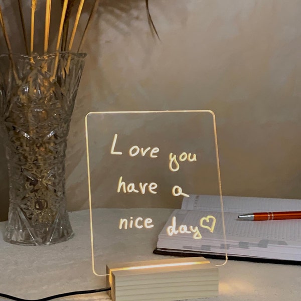 Acrylic blank LED light & writing board, reminding memo lamp gift, erasable message board