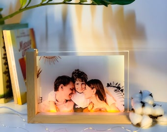 Acrylique personnalisé, plaque photo pour cadeau. Support en bois, Cadeau de couple, Cadeau photo pour la famille, Cadeau de mariage,