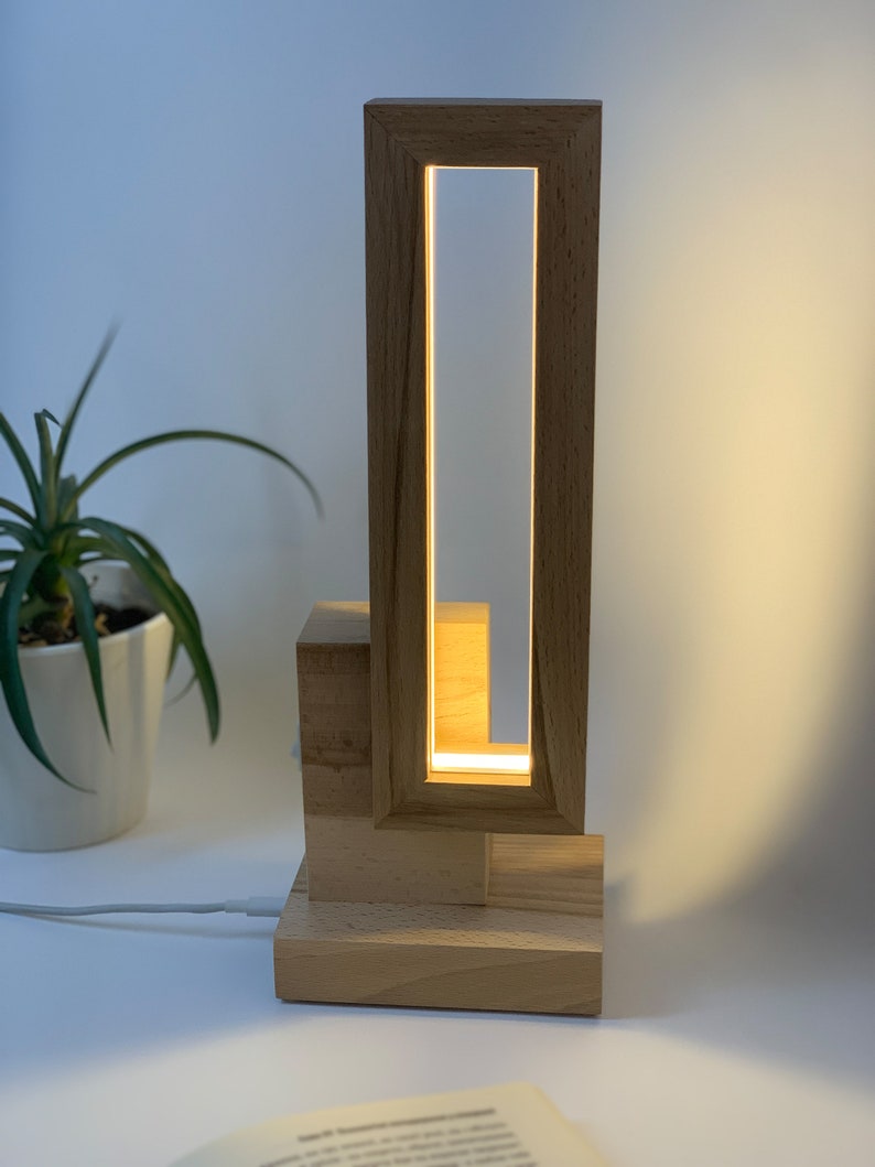 Lampe de table décorative pour les amoureux du bois. Lampe de table en bois, pour lampe en bois naturel pour bureau, lampe en bois de lecture de livre, lampe de bureau. image 10