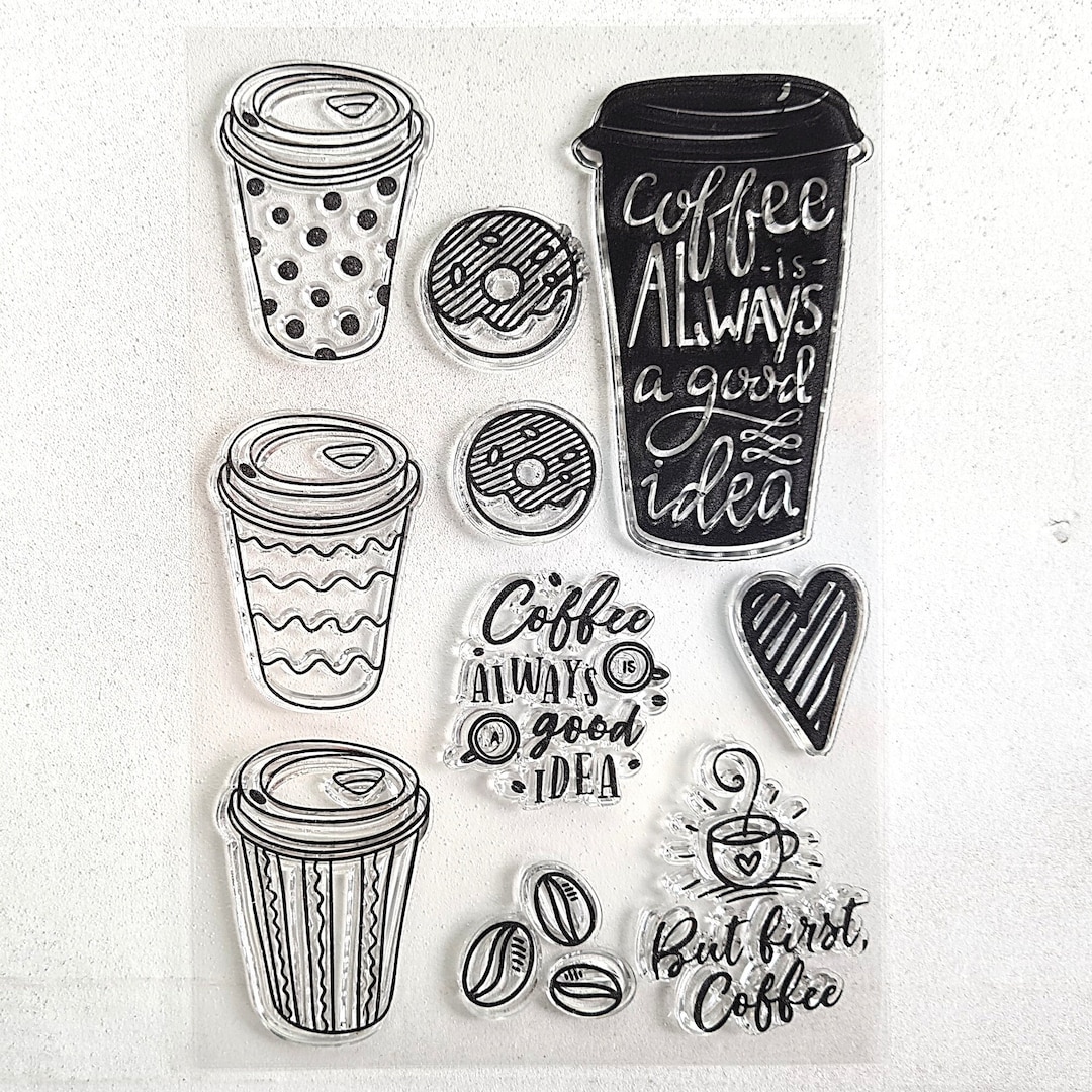 Coffee Stamp Set, Clear Acrylic Stamps for Coffee Lovers, Coffee Bean ...