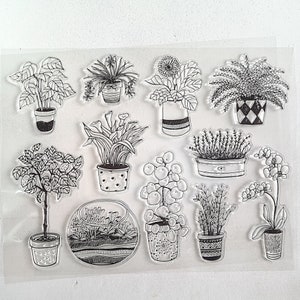 Pflanzenstempel-Set, klare Acrylstempel, Bastelzubehör für Hausgrün, Schreibwaren für Topfpflanzen, Topfherbarium, Liebhaber blühender Pflanzen