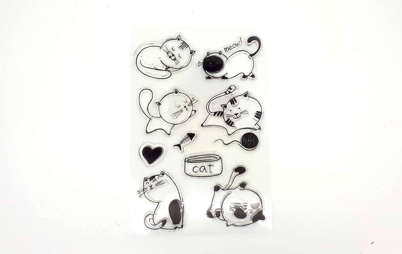 Cat Stamp Set Clear Stamp Set Cute Cat Planner Stamps Cat Etsy
