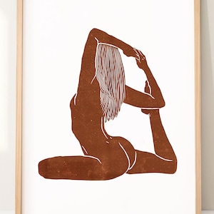 Yoga Girl Original Linocut Print | Spirituality and yoga poster | Artybymartie