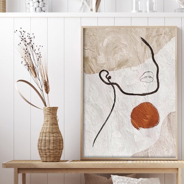 Face Print, Boho Painting, Line Art Print, Bohemian Print, Abstract Pastel Painting, Female Print, Matisse Inspired, Wall Art, Neutral