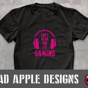 Can't Hear You I'm Gaming, Pink, Black, Tee Shirt, Mens, Guys, Organic, Cotton, Shirt, Tshirt, gaming, gamer, funny