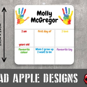 First Day, School, Preschool, Memory, Board, Whiteboard, Sign, Photo, Prop, Optional, Customisation, Rainbow, Paint, Hands, Finger paint