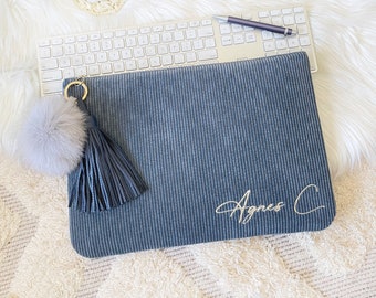 Personalised Navy Corduroy Macbook Sleeve/ Macbook Air M1,M2 13 Case/ 14 Inch Laptop/ Macbook Pro Sleeve/ 16 Inch Laptop Case- All Size