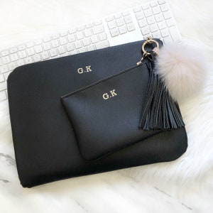 Gepersonaliseerde 13-inch laptophoes, 15-inch monogram laptoptas, MacBook-hoes met accessoiretas - cadeau voor haar - alle laptopformaten