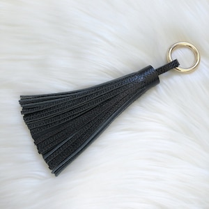 Leather Tassel Keychain, Black Leather Tassel, Handbag Accessories, Leather Keyring, Leather Tassel for Key, Tassel for Bag. Gift For Her.