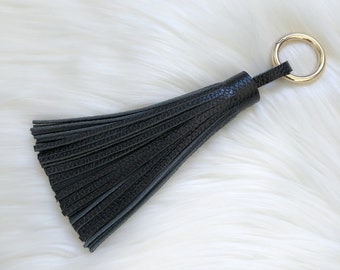 Leather Tassel Keychain, Black Leather Tassel, Handbag Accessories, Leather Keyring, Leather Tassel for Key, Tassel for Bag. Gift For Her.