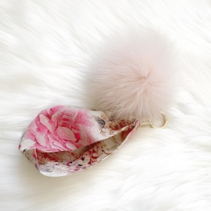 Armband Taschengurt, Armband Schlüsselanhänger, Armband Schlüsselanhänger, Armband Rosa Taschenanhänger, Armband Taschenanhänger, Armband Pompom Schlüsselanhänger - Pink Floral.