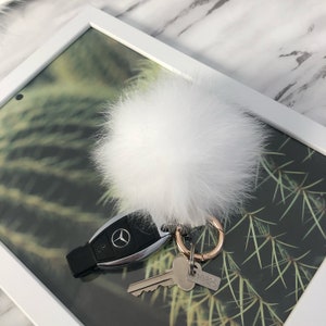 Genuine White Fur Pompom Keychain: Bag Charm