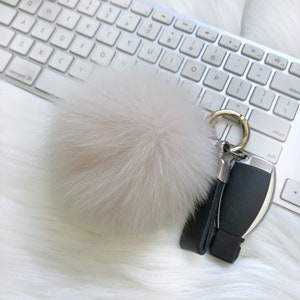 Ivory Fur Pompom Keychain: Genuine Bag Charm