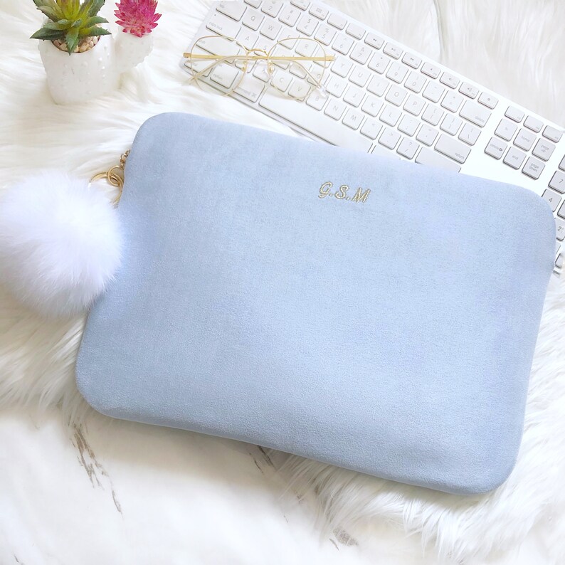 Personalised Baby Blue Vegan Suede Laptop Case Personalised Etsy