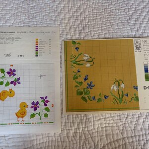 Two Vintage Danish Permin and OOE DMC Cross Stitch Embroidery Charts for Spring Easter Table Linen